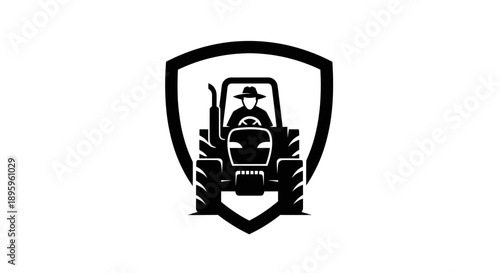 Farmer Driving Tractor Inside Shield Emblem