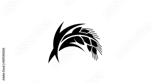 Black wheat ear logo on white background.