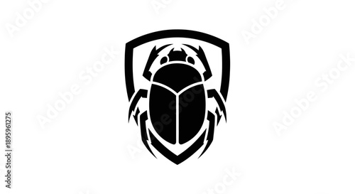 Black beetle silhouette inside a shield emblem