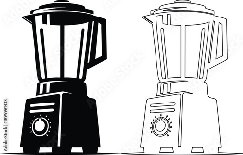 Set of blender icons solid black and outline vector illustration for kitchen appliance design isolated on white background