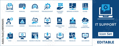 IT Support Technical Assistance Troubleshooting Help desk Glyph Icon Set Vector