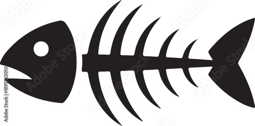 Fish Bone Skeleton Icon – Seafood Waste Black Vector Illustration