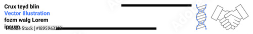 Genetics innovation, scientific research, teamwork, healthcare, partnership, education. a DNA helix alongside a handshake icon. Genetics innovation and scientific research concept