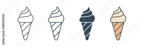 Set of minimalist ice cream icons with transparent background, depicting sweet frozen desserts for summer treats, cafe menus, and snack time graphics, vector illustration