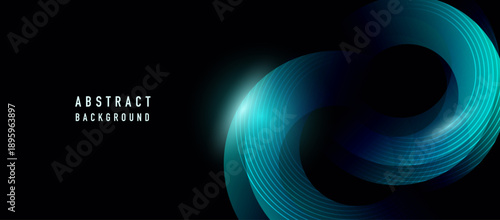 Futuristic abstract background with flowing wave shapes and dark blue tones. 