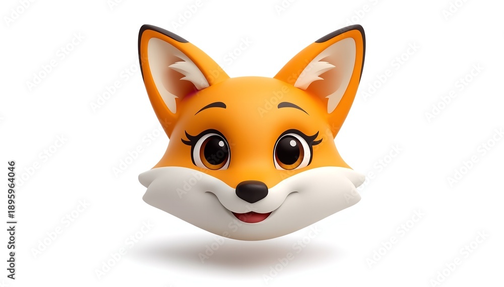 Obraz premium A cheerful cartoon fox head with big eyes and a happy smile on a white background