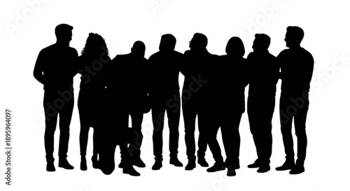 Silhouette of a group of people isolated on transparent background