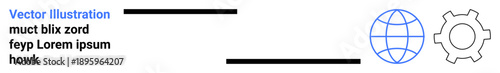 Globe and gear symbolize international connection, technology, and teamwork. Ideal for business, global networks, tech innovation, industry, collaboration, engineering simple landing page