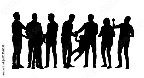 Silhouettes of people engaging in various activities isolated on transparent background