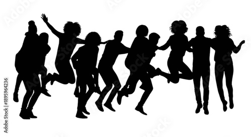 Group of people dancing joyfully isolated on transparent background