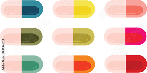 Collection of Colorful Medical Capsule Pills Set Isolated on White Background