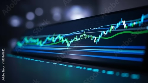 Stock market analysis chart showing financial data and trends on screen.