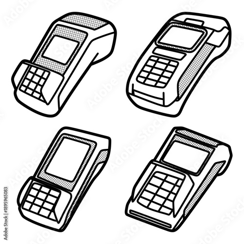 four black and white vector edc machine images, customizable lines