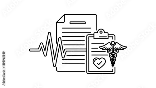 Medical documents with health symbols.