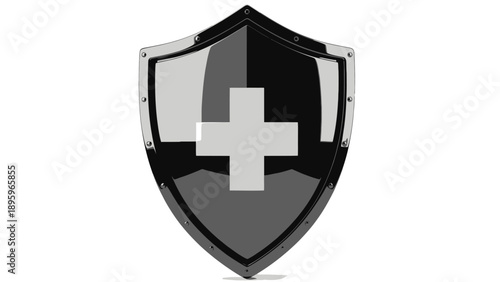 Black shield with white cross symbol.