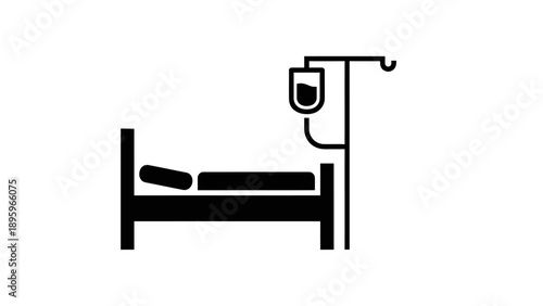 Hospital Bed with IV Pole.