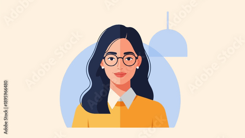 Stylized portrait of a woman wearing glasses and a yellow sweater