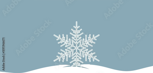 Stylized white snowflake with shadow on blue, wintry background