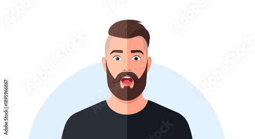Surprised man with beard and undercut hairstyle, open mouth