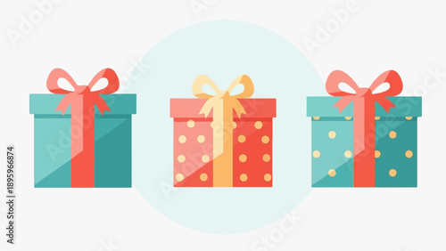 Three flat design gift boxes with ribbons and bows