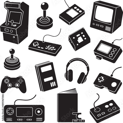 collection of black and white gaming and technology icons