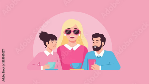 Three people in stylish clothes enjoying a moment together