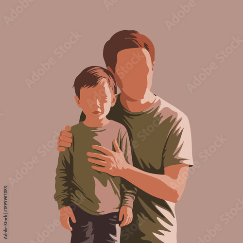 Caring Father Supporting Child – Emotional Minimal Family Illustration