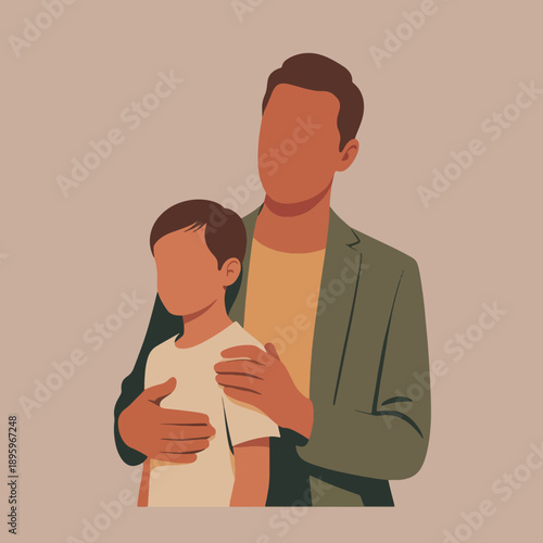 Parent Standing Behind Child in Protective Gesture – Minimal Flat Vector
