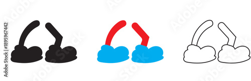 Cartoon Legs and Shoes Pose icon Set. Collection of black , colour and white cartoon legs with shoes in different walking and standing poses, playful animation elements for comics and design.

