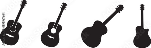 A Set of Acoustic guitar. Silhouette vector icon illustration with white background