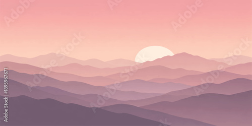 Lavender purple mountains with light pink and peach sunrise sky.