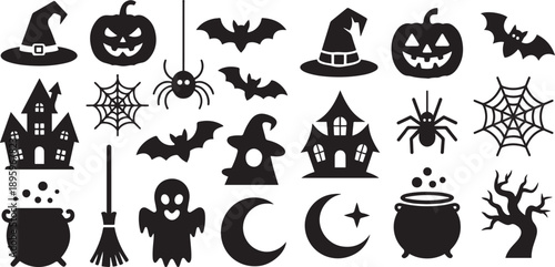 Collection of halloween. Silhouette vector icon illustration with white background