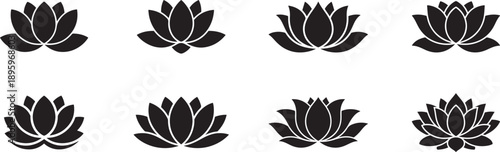 Set of Lotus flower. Silhouette vector icon illustration with white background