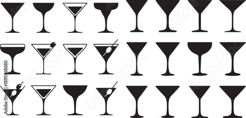 set of Martini glass icon. Silhouette vector icon illustration with white background