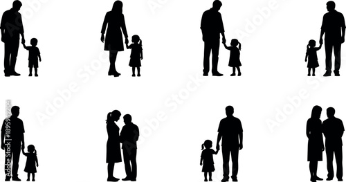 Silhouette of diverse family units with parents and children