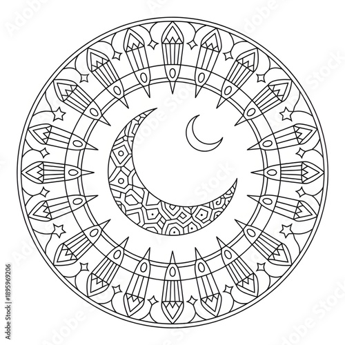 Mandala Ramadan vector illustration coloring page