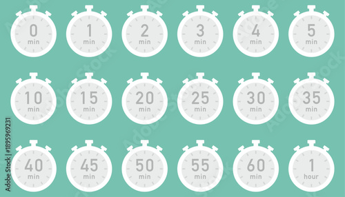 ストップウォッチのタイマーアイコンイラストセット（ホワイト）