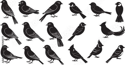 soft bird plumage set. silhouette vector icon illustration with white background