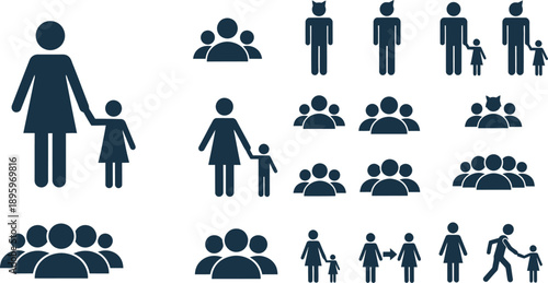 Collection of diverse family and group icons in various sizes and compositions