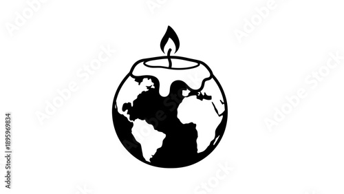 Globe with flame on top symbol.