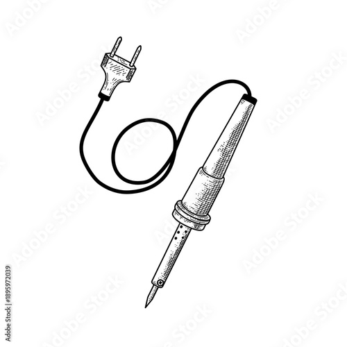 hand drawn electric soldering iron line art vector illustration