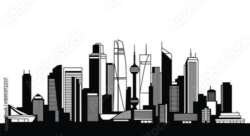 Modern city skyline silhouette vector with skyscrapers