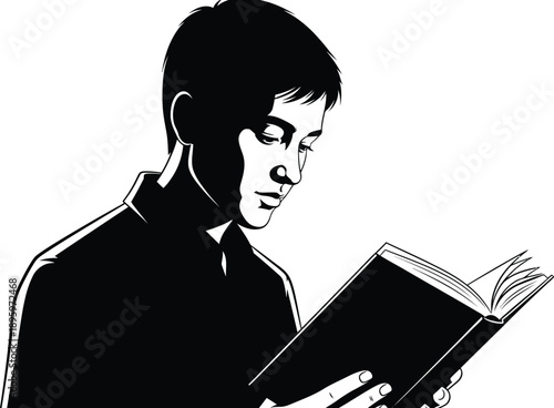 Man reading a book silhouette vector for education and learning
