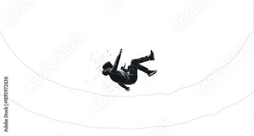Man in Hoodie Falling with Bottle and Splatter on White Background person silhouette