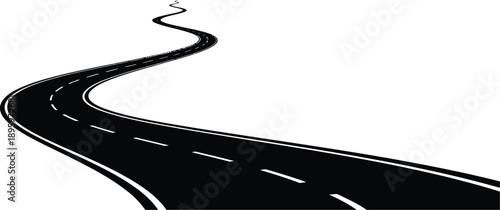 Long winding road perspective silhouette vector for travel and future