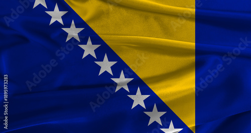 Bild auf Leinwand Flag of Bosnia and Herzegovina with fabric textured background