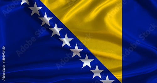 Obraz na płótnie Bosnia and Herzegovina flag with cloth textured background