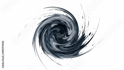 Dark abstract swirl with ink brush strokes on a white background
