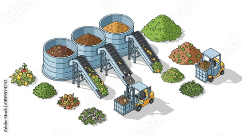 Composting Process for Organic Waste Recycling Illustration