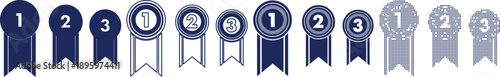 Set of award ribbons with numbers 1 2 3 on transparent background
